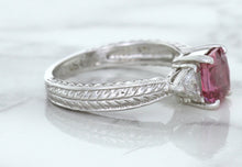 Load image into Gallery viewer, 1.80ct Radiant Pink Sapphire Ring with Diamond Accents in 18K White Gold