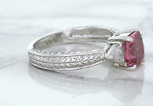Load image into Gallery viewer, 1.80ct Radiant Pink Sapphire Ring with Diamond Accents in 18K White Gold