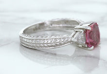 Load image into Gallery viewer, 1.80ct Radiant Pink Sapphire Ring with Diamond Accents in 18K White Gold