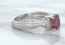 Load image into Gallery viewer, 1.80ct Radiant Pink Sapphire Ring with Diamond Accents in 18K White Gold