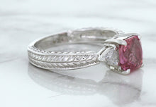Load image into Gallery viewer, 1.80ct Radiant Pink Sapphire Ring with Diamond Accents in 18K White Gold