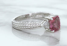 Load image into Gallery viewer, 1.80ct Radiant Pink Sapphire Ring with Diamond Accents in 18K White Gold