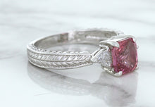 Load image into Gallery viewer, 1.80ct Radiant Pink Sapphire Ring with Diamond Accents in 18K White Gold