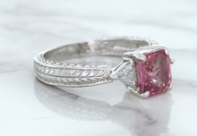 Load image into Gallery viewer, 1.80ct Radiant Pink Sapphire Ring with Diamond Accents in 18K White Gold