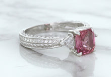 Load image into Gallery viewer, 1.80ct Radiant Pink Sapphire Ring with Diamond Accents in 18K White Gold