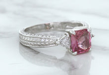 Load image into Gallery viewer, 1.80ct Radiant Pink Sapphire Ring with Diamond Accents in 18K White Gold