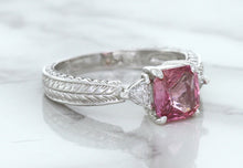 Load image into Gallery viewer, 1.80ct Radiant Pink Sapphire Ring with Diamond Accents in 18K White Gold