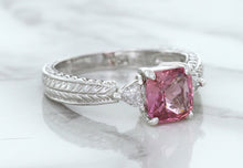 Load image into Gallery viewer, 1.80ct Radiant Pink Sapphire Ring with Diamond Accents in 18K White Gold
