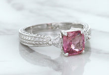Load image into Gallery viewer, 1.80ct Radiant Pink Sapphire Ring with Diamond Accents in 18K White Gold
