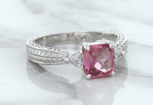 Load image into Gallery viewer, 1.80ct Radiant Pink Sapphire Ring with Diamond Accents in 18K White Gold