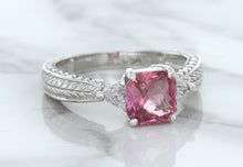 Load image into Gallery viewer, 1.80ct Radiant Pink Sapphire Ring with Diamond Accents in 18K White Gold