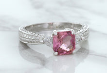 Load image into Gallery viewer, 1.80ct Radiant Pink Sapphire Ring with Diamond Accents in 18K White Gold