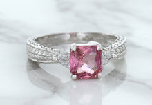 Load image into Gallery viewer, 1.80ct Radiant Pink Sapphire Ring with Diamond Accents in 18K White Gold