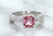 Load image into Gallery viewer, 1.80ct Radiant Pink Sapphire Ring with Diamond Accents in 18K White Gold