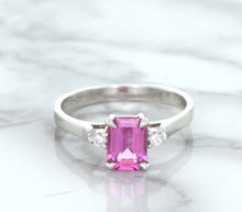 Load image into Gallery viewer, 1.21ct Emerald Pink Sapphire Ring with Diamond Accents in 18K White Gold