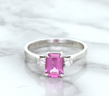 Load image into Gallery viewer, 1.21ct Emerald Pink Sapphire Ring with Diamond Accents in 18K White Gold