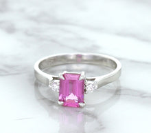 Load image into Gallery viewer, 1.21ct Emerald Pink Sapphire Ring with Diamond Accents in 18K White Gold