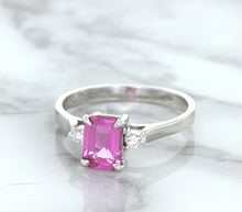Load image into Gallery viewer, 1.21ct Emerald Pink Sapphire Ring with Diamond Accents in 18K White Gold