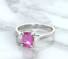 Load image into Gallery viewer, 1.21ct Emerald Pink Sapphire Ring with Diamond Accents in 18K White Gold