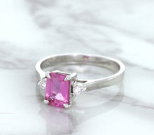 Load image into Gallery viewer, 1.21ct Emerald Pink Sapphire Ring with Diamond Accents in 18K White Gold