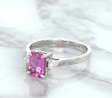Load image into Gallery viewer, 1.21ct Emerald Pink Sapphire Ring with Diamond Accents in 18K White Gold