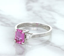 Load image into Gallery viewer, 1.21ct Emerald Pink Sapphire Ring with Diamond Accents in 18K White Gold