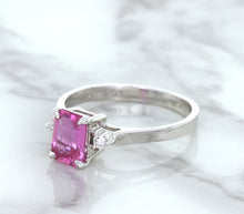 Load image into Gallery viewer, 1.21ct Emerald Pink Sapphire Ring with Diamond Accents in 18K White Gold