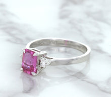 Load image into Gallery viewer, 1.21ct Emerald Pink Sapphire Ring with Diamond Accents in 18K White Gold