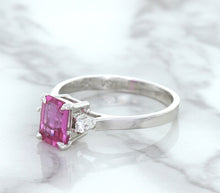 Load image into Gallery viewer, 1.21ct Emerald Pink Sapphire Ring with Diamond Accents in 18K White Gold