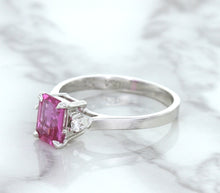 Load image into Gallery viewer, 1.21ct Emerald Pink Sapphire Ring with Diamond Accents in 18K White Gold