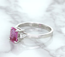 Load image into Gallery viewer, 1.21ct Emerald Pink Sapphire Ring with Diamond Accents in 18K White Gold