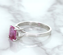 Load image into Gallery viewer, 1.21ct Emerald Pink Sapphire Ring with Diamond Accents in 18K White Gold