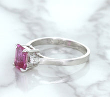 Load image into Gallery viewer, 1.21ct Emerald Pink Sapphire Ring with Diamond Accents in 18K White Gold