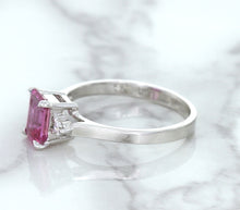 Load image into Gallery viewer, 1.21ct Emerald Pink Sapphire Ring with Diamond Accents in 18K White Gold