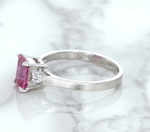 Load image into Gallery viewer, 1.21ct Emerald Pink Sapphire Ring with Diamond Accents in 18K White Gold