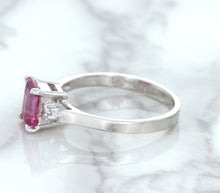 Load image into Gallery viewer, 1.21ct Emerald Pink Sapphire Ring with Diamond Accents in 18K White Gold