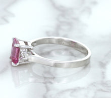 Load image into Gallery viewer, 1.21ct Emerald Pink Sapphire Ring with Diamond Accents in 18K White Gold