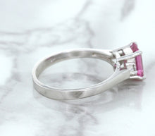 Load image into Gallery viewer, 1.21ct Emerald Pink Sapphire Ring with Diamond Accents in 18K White Gold