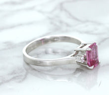 Load image into Gallery viewer, 1.21ct Emerald Pink Sapphire Ring with Diamond Accents in 18K White Gold