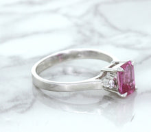 Load image into Gallery viewer, 1.21ct Emerald Pink Sapphire Ring with Diamond Accents in 18K White Gold