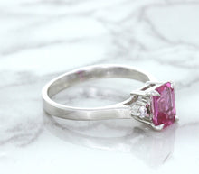 Load image into Gallery viewer, 1.21ct Emerald Pink Sapphire Ring with Diamond Accents in 18K White Gold