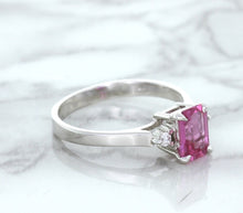 Load image into Gallery viewer, 1.21ct Emerald Pink Sapphire Ring with Diamond Accents in 18K White Gold