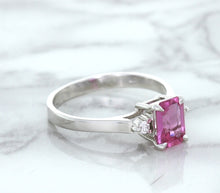 Load image into Gallery viewer, 1.21ct Emerald Pink Sapphire Ring with Diamond Accents in 18K White Gold