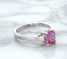 Load image into Gallery viewer, 1.21ct Emerald Pink Sapphire Ring with Diamond Accents in 18K White Gold