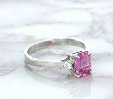 Load image into Gallery viewer, 1.21ct Emerald Pink Sapphire Ring with Diamond Accents in 18K White Gold
