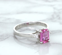 Load image into Gallery viewer, 1.21ct Emerald Pink Sapphire Ring with Diamond Accents in 18K White Gold