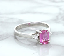 Load image into Gallery viewer, 1.21ct Emerald Pink Sapphire Ring with Diamond Accents in 18K White Gold
