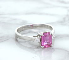 Load image into Gallery viewer, 1.21ct Emerald Pink Sapphire Ring with Diamond Accents in 18K White Gold