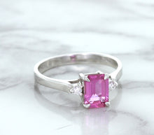 Load image into Gallery viewer, 1.21ct Emerald Pink Sapphire Ring with Diamond Accents in 18K White Gold