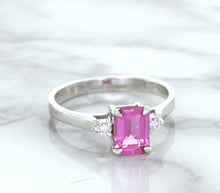 Load image into Gallery viewer, 1.21ct Emerald Pink Sapphire Ring with Diamond Accents in 18K White Gold